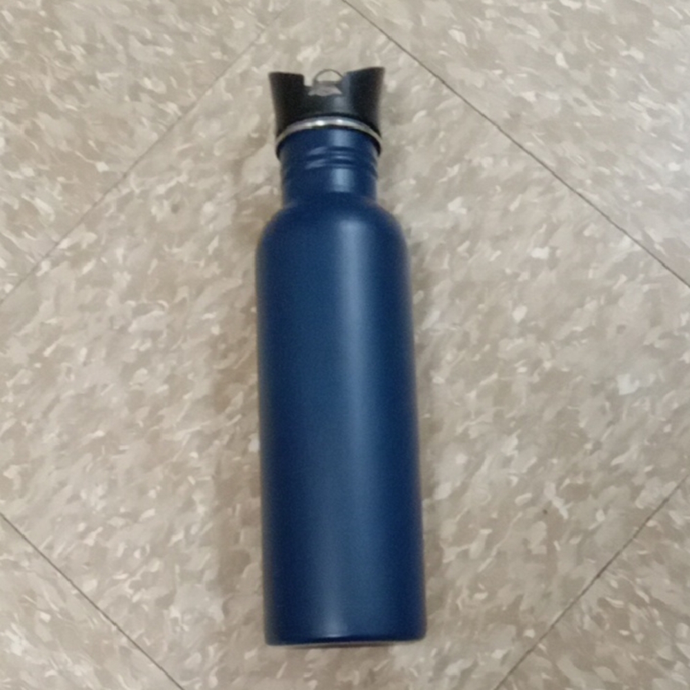 Dark Blue Stainless Steel Reusable Water Bottle With Removeable Straw